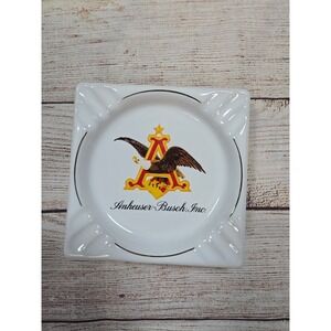 Vintage White Anheuser-Busch Ashtray W/Eagle & A logo  Beer  Collectible